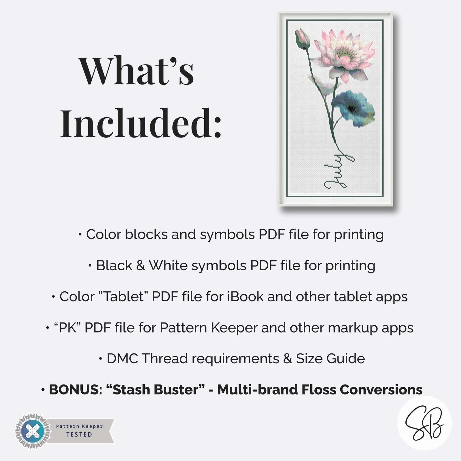 July Birth Month Flower Cross Stitch Pattern, Water Lily Embroidery, Instant Download, Floss Conversions