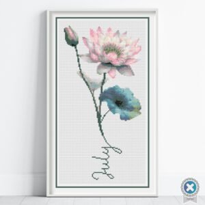 July Birth Month Flower Cross Stitch Pattern, Water Lily Embroidery, Instant Download, Floss Conversions