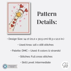 Silly Goose Valentine Cross Stitch Pattern, Heart Goose Embroidery, Funny Holiday Decor, Floss Conversions
