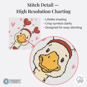Silly Goose Valentine Cross Stitch Pattern, Heart Goose Embroidery, Funny Holiday Decor, Floss Conversions