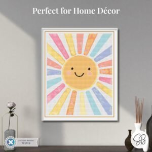 Watercolor Sun Cross Stitch Pattern, Digital Pastel Sunshine Nursery Decor, PDF Download, Floss Conversions