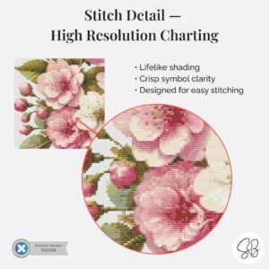Cherry Blossom Cross Stitch Pattern, Floral Sakura Flowers Embroidery, Instant Download, Floss Conversions