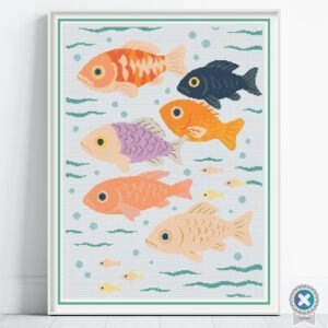 School of Fish Cross Stitch Pattern, Cartoon, Ocean Nursery Decor, Instant Download, Floss Conversions