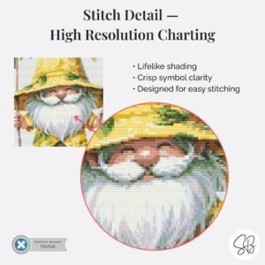 Lemon Gnome Cross Stitch Pattern, Gnome on Swing Chart, Instant PDF Download, Floss Conversions