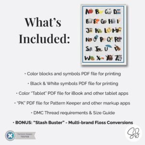 Nursery Alphabet Cross Stitch Pattern, Animal ABC Baby Room Decor, Partial Coverage, Floss Conversions