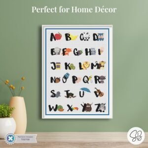 Nursery Alphabet Cross Stitch Pattern, Animal ABC Baby Room Decor, Partial Coverage, Floss Conversions