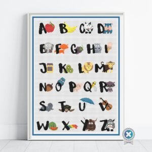 Nursery Alphabet Cross Stitch Pattern, Animal ABC Baby Room Decor, Partial Coverage, Floss Conversions