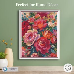 Oil Painting Roses Cross Stitch Pattern, Full Coverage Floral Botanical PDF, Multi-Brand Floss Conversions