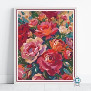 Oil Painting Roses Cross Stitch Pattern, Full Coverage Floral Botanical PDF, Multi-Brand Floss Conversions