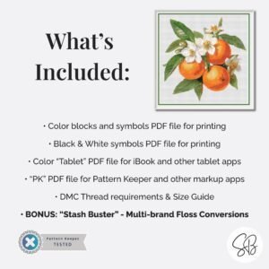 Orange Blossoms Cross Stitch Pattern, Modern Citrus Fruit Kitchen Decor, Summer Embroidery, Floss Conversions