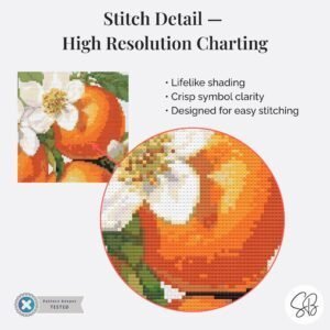 Orange Blossoms Cross Stitch Pattern, Modern Citrus Fruit Kitchen Decor, Summer Embroidery, Floss Conversions