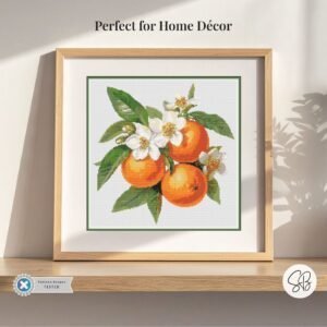 Orange Blossoms Cross Stitch Pattern, Modern Citrus Fruit Kitchen Decor, Summer Embroidery, Floss Conversions