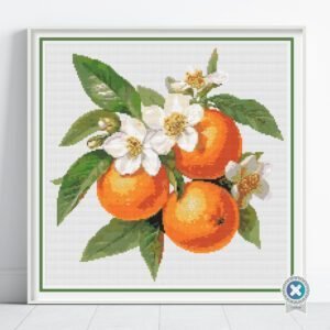 Orange Blossoms Cross Stitch Pattern, Modern Citrus Fruit Kitchen Decor, Summer Embroidery, Floss Conversions