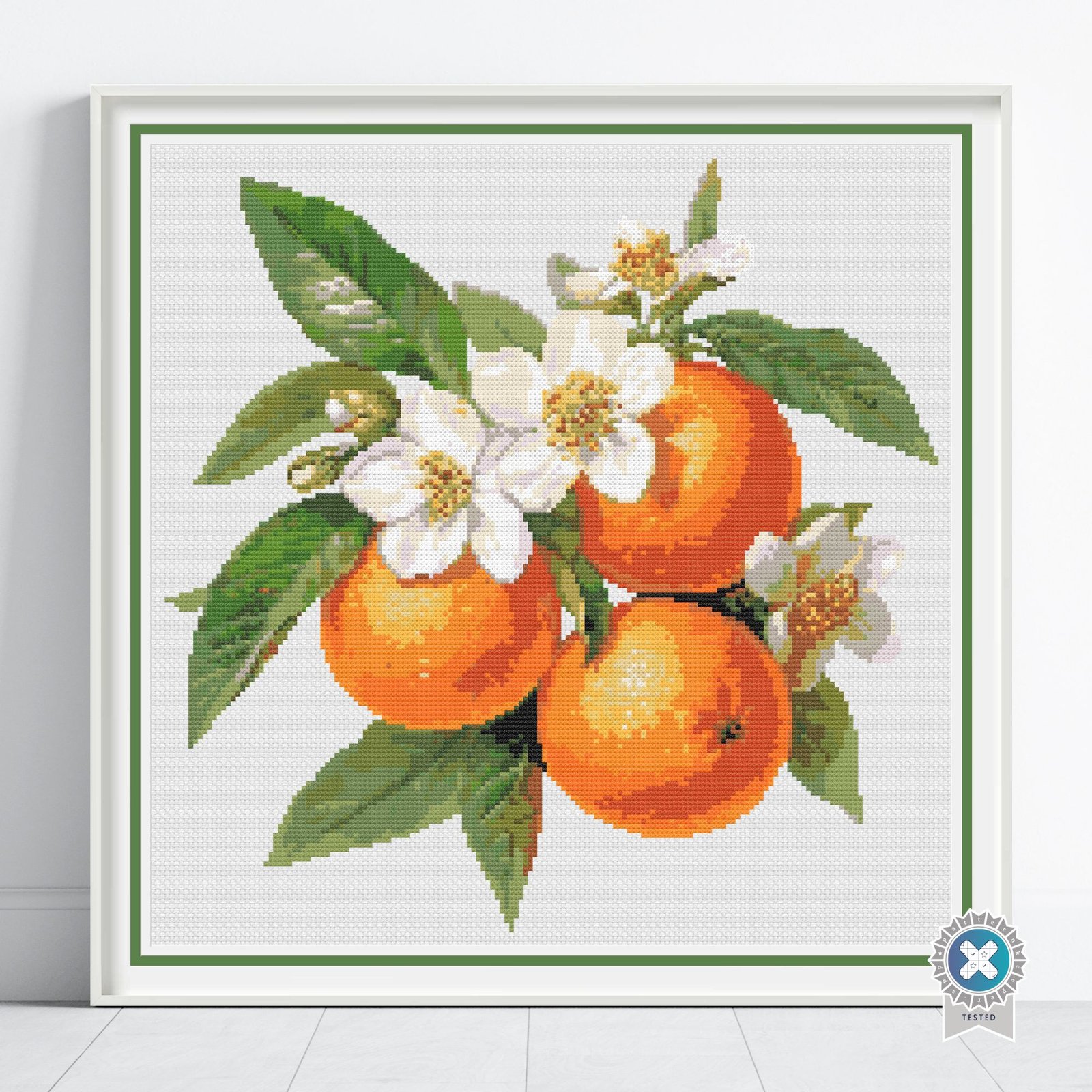 Orange Blossoms Cross Stitch Pattern, Modern Citrus Fruit Kitchen Decor, Summer Embroidery, Floss Conversions