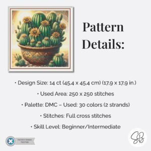 Southwest Cactus Pot Cross Stitch Pattern, Boho Embroidery, Cactus Decor PDF, Floss Conversions