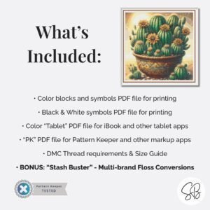 Southwest Cactus Pot Cross Stitch Pattern, Boho Embroidery, Cactus Decor PDF, Floss Conversions