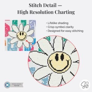 Smiling Daisy Cross Stitch Pattern, Retro Grunge Sunshine Quote Embroidery, Instant Download, Floss Conversions