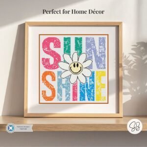 Smiling Daisy Cross Stitch Pattern, Retro Grunge Sunshine Quote Embroidery, Instant Download, Floss Conversions