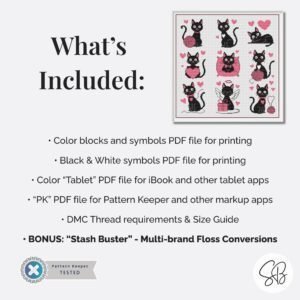 Valentine Cats Cross Stitch Pattern, Love Cats Embroidery, Funny Holiday Decor, Floss Conversions