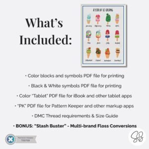 A Year of Ice Cream Cross Stitch Pattern, Seasonal Treats Sampler, Instant Download, Floss Conversions