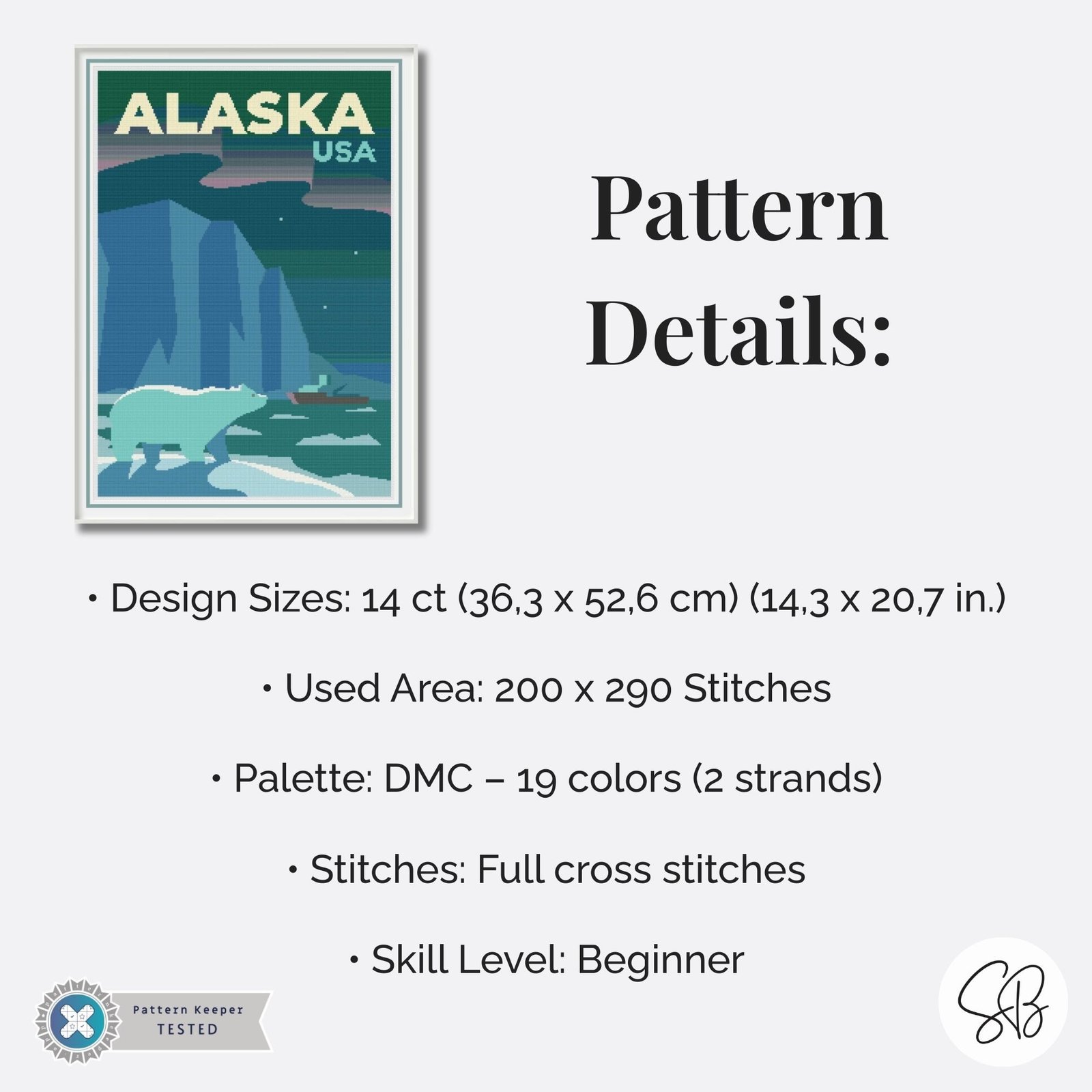 Alaska Travel Poster Cross Stitch Pattern, Retro Vintage Decor, Beginner, Instant Download, Floss Conversions