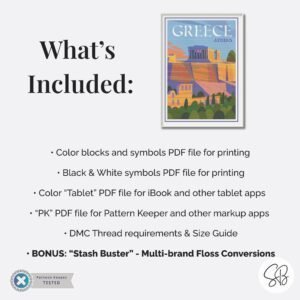 Athens Travel Poster Cross Stitch Pattern, Parthenon Travel Embroidery, Greek Wall Art, Floss Conversions