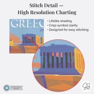 Athens Travel Poster Cross Stitch Pattern, Parthenon Travel Embroidery, Greek Wall Art, Floss Conversions