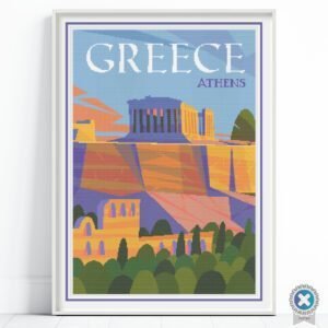 Athens Travel Poster Cross Stitch Pattern, Parthenon Travel Embroidery, Greek Wall Art, Floss Conversions