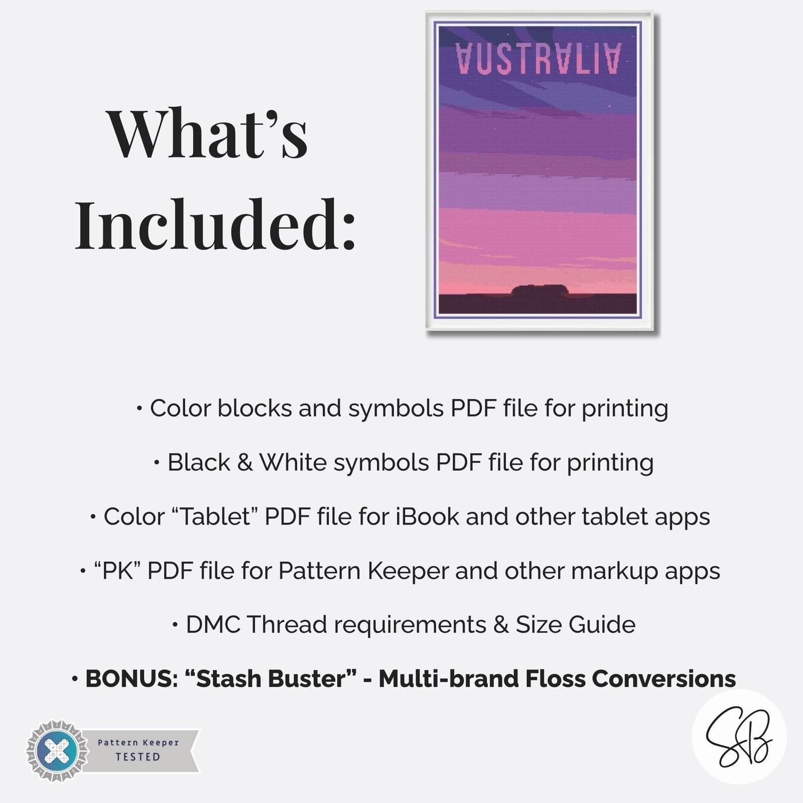 Uluru Australia Cross Stitch Pattern, Ayers Rock Retro Travel Poster, Full Coverage, Floss Conversions