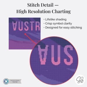 Uluru Australia Cross Stitch Pattern, Ayers Rock Retro Travel Poster, Full Coverage, Floss Conversions