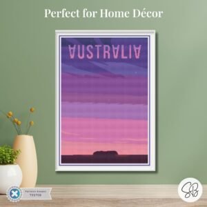 Uluru Australia Cross Stitch Pattern, Ayers Rock Retro Travel Poster, Full Coverage, Floss Conversions