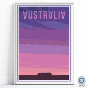 Uluru Australia Cross Stitch Pattern, Ayers Rock Retro Travel Poster, Full Coverage, Floss Conversions
