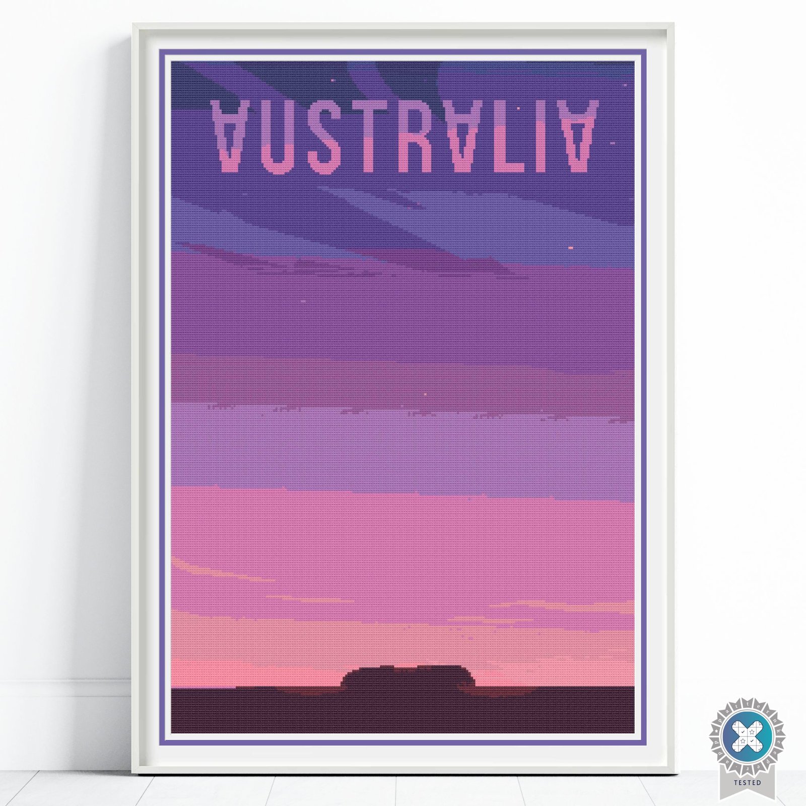 Uluru Australia Cross Stitch Pattern, Ayers Rock Retro Travel Poster, Full Coverage, Floss Conversions