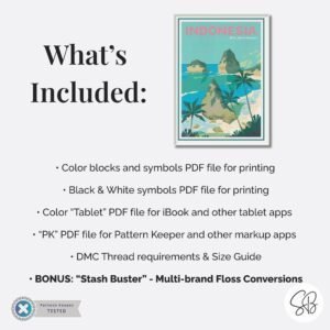 Bali Travel Poster Cross Stitch Pattern, Indonesia Travel Embroidery, Indonesian Wall Art, Floss Conversions