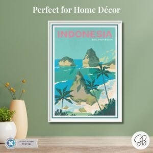 Bali Travel Poster Cross Stitch Pattern, Indonesia Travel Embroidery, Indonesian Wall Art, Floss Conversions