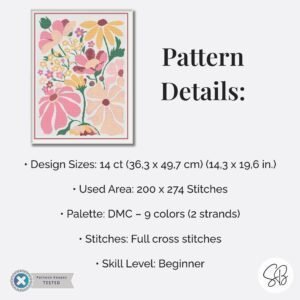 Boho Flowers Cross Stitch Pattern, Modern Contemporary Floral Embroidery, Instant Download, PatternKeeper, Floss Conversions