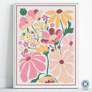 Boho Flowers Cross Stitch Pattern, Modern Contemporary Floral Embroidery, Instant Download, PatternKeeper, Floss Conversions