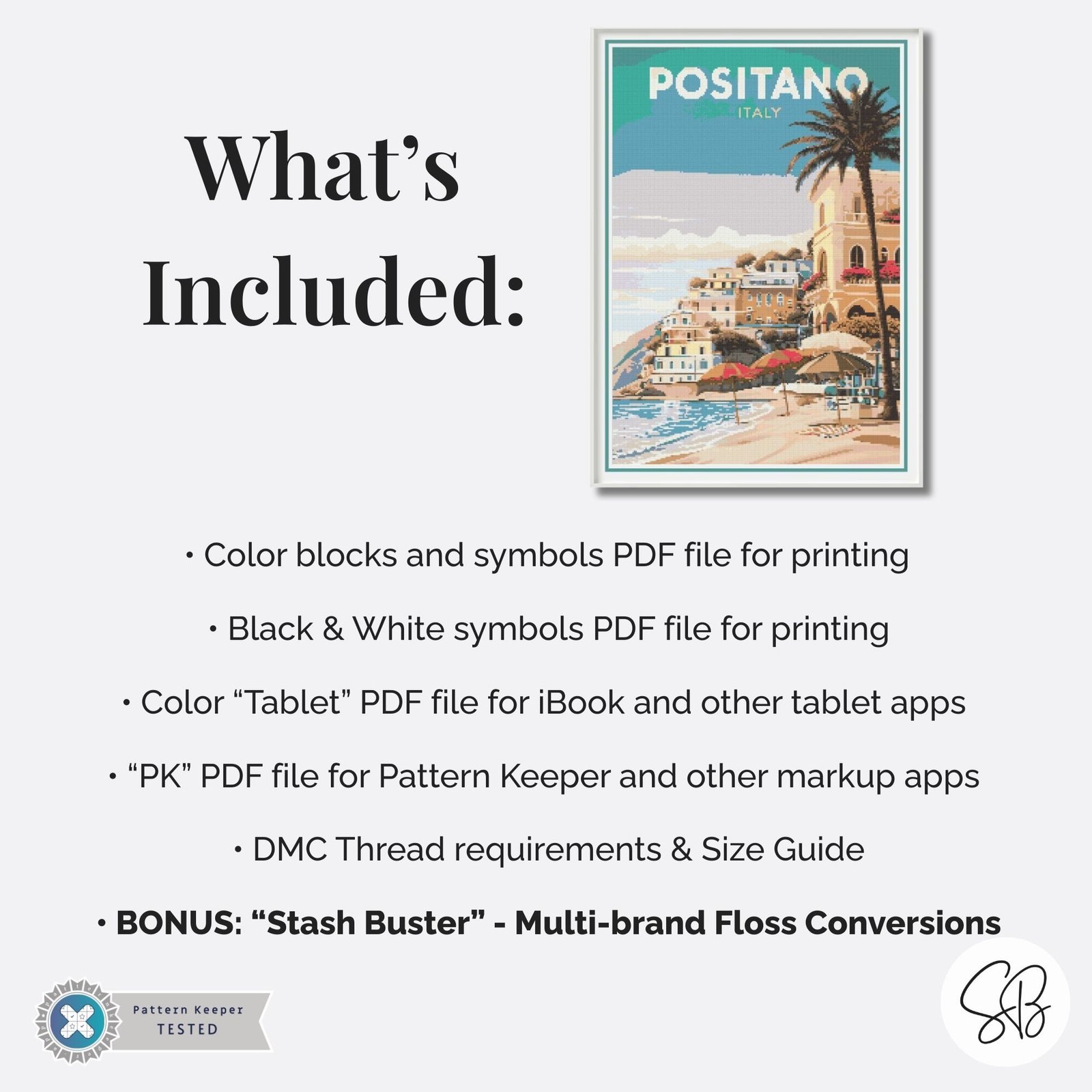 Positano Italy Poster Cross Stitch Pattern, Retro Vintage Decor, Places Embroidery Art, Floss Conversions