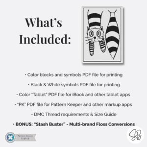 Striped Cat Cross Stitch Pattern, Minimalist Cat Line Art, Black & White Embroidery, Floss Conversions