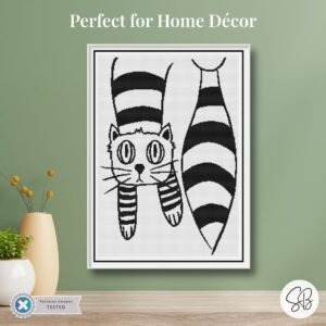 Striped Cat Cross Stitch Pattern, Minimalist Cat Line Art, Black & White Embroidery, Floss Conversions