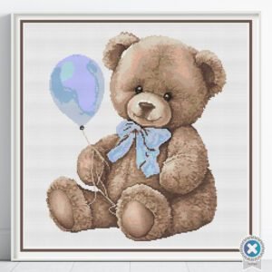 Teddy Bear Cross Stitch Pattern, Vintage Nursery Embroidery, Digital Download, PatternKeeper, Floss Conversions