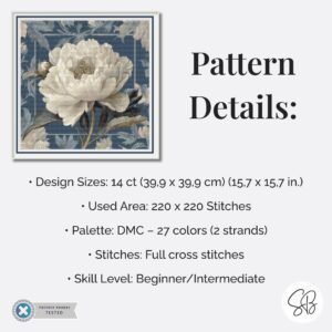William Morris Peony Flower Cross Stitch Pattern, Art Nouveau Embroidery, PDF, PatternKeeper, Floss Conversions