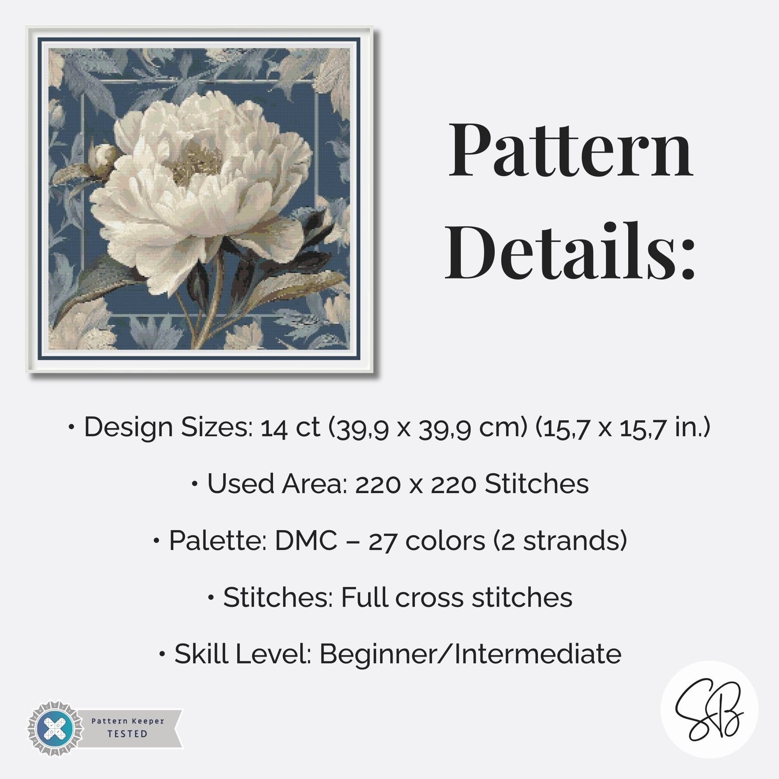 William Morris Peony Flower Cross Stitch Pattern, Art Nouveau Embroidery, PDF, PatternKeeper, Floss Conversions