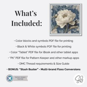 William Morris Peony Flower Cross Stitch Pattern, Art Nouveau Embroidery, PDF, PatternKeeper, Floss Conversions