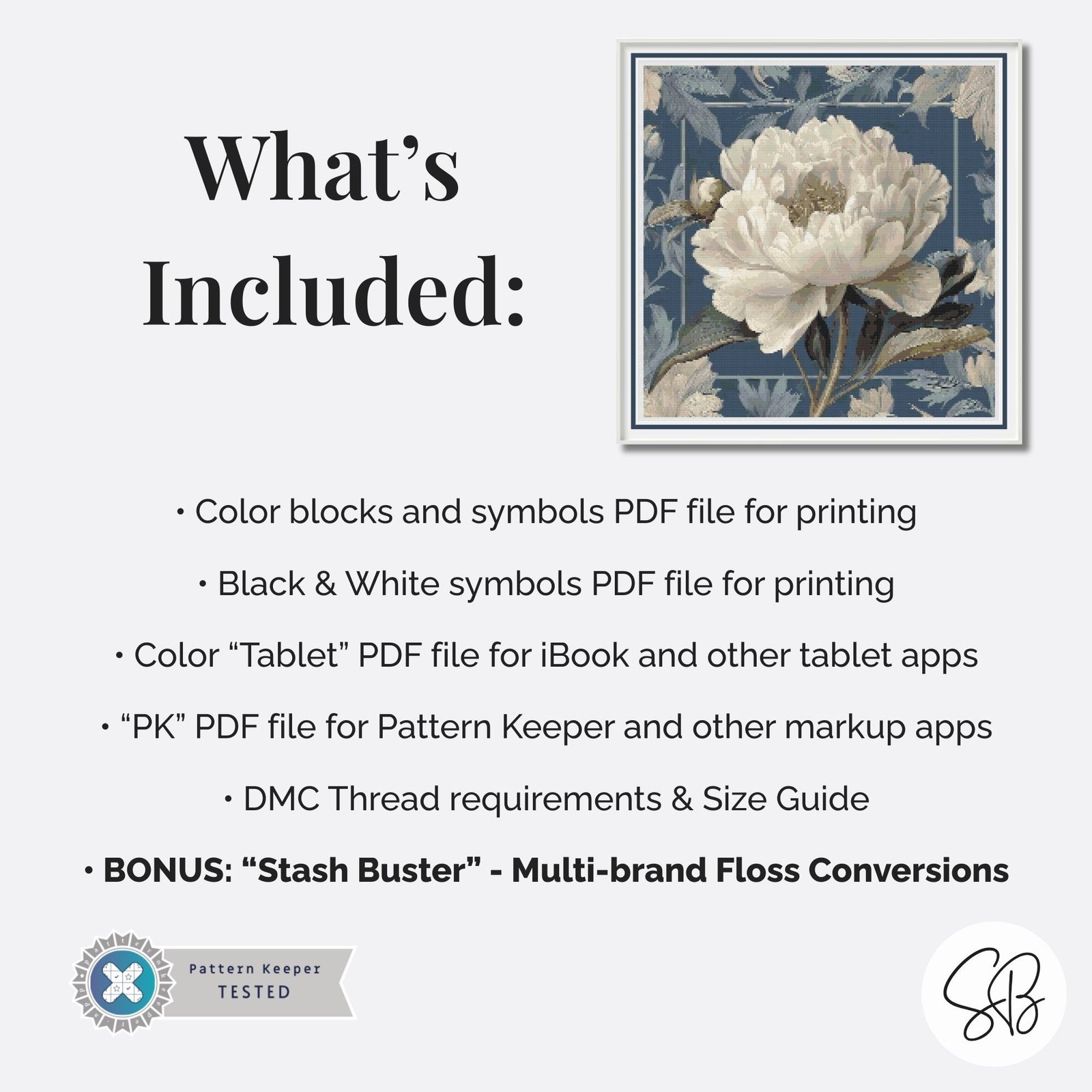 William Morris Peony Flower Cross Stitch Pattern, Art Nouveau Embroidery, PDF, PatternKeeper, Floss Conversions