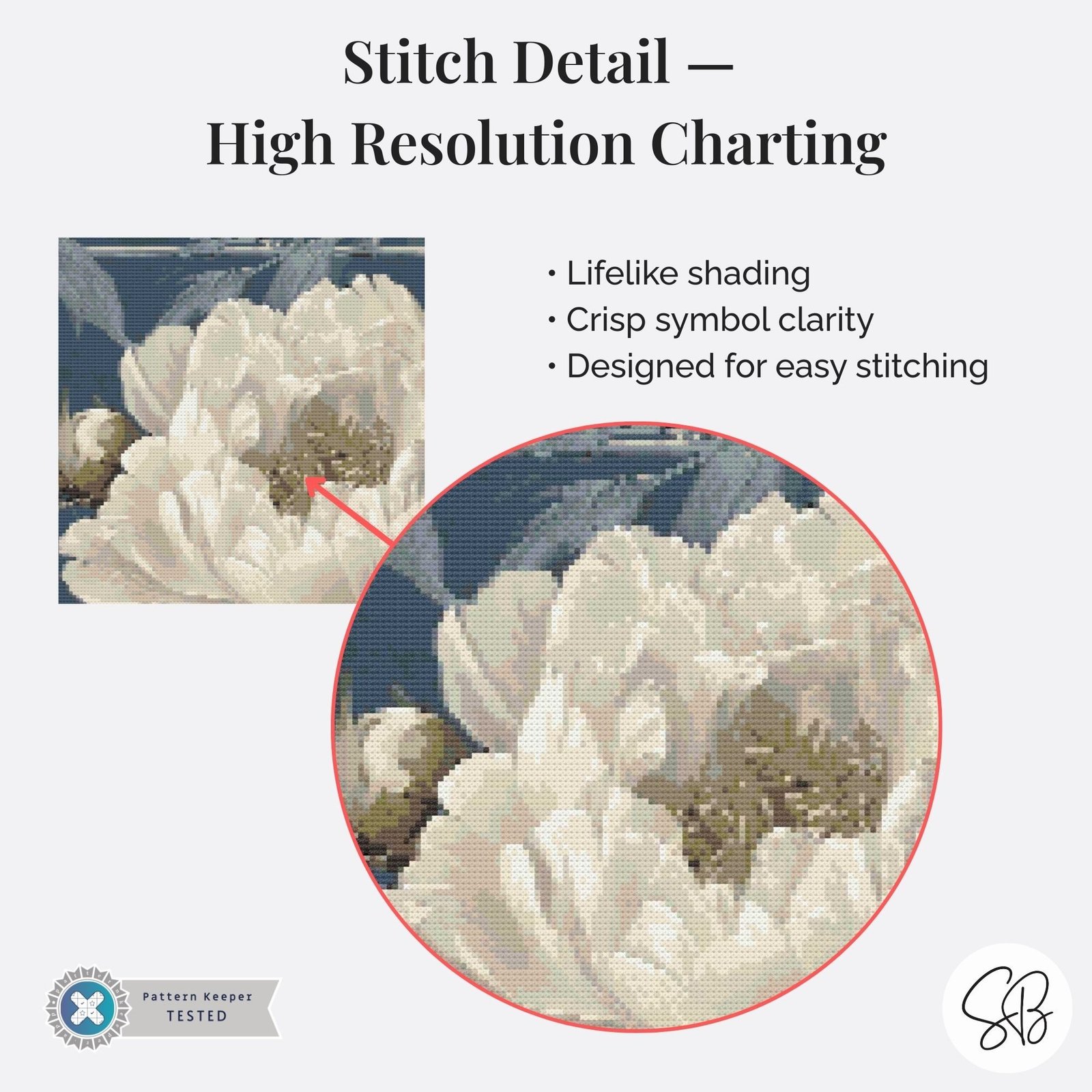 William Morris Peony Flower Cross Stitch Pattern, Art Nouveau Embroidery, PDF, PatternKeeper, Floss Conversions