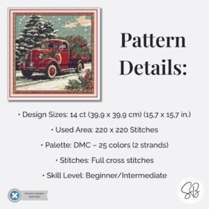 William Morris Christmas Truck Cross Stitch Pattern, Red Truck Holiday Embroidery, Floss Conversions, PatternKeeper