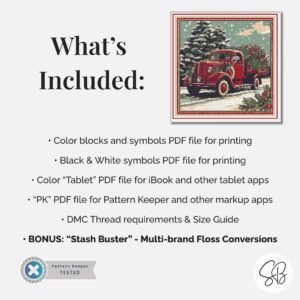 William Morris Christmas Truck Cross Stitch Pattern, Red Truck Holiday Embroidery, Floss Conversions, PatternKeeper