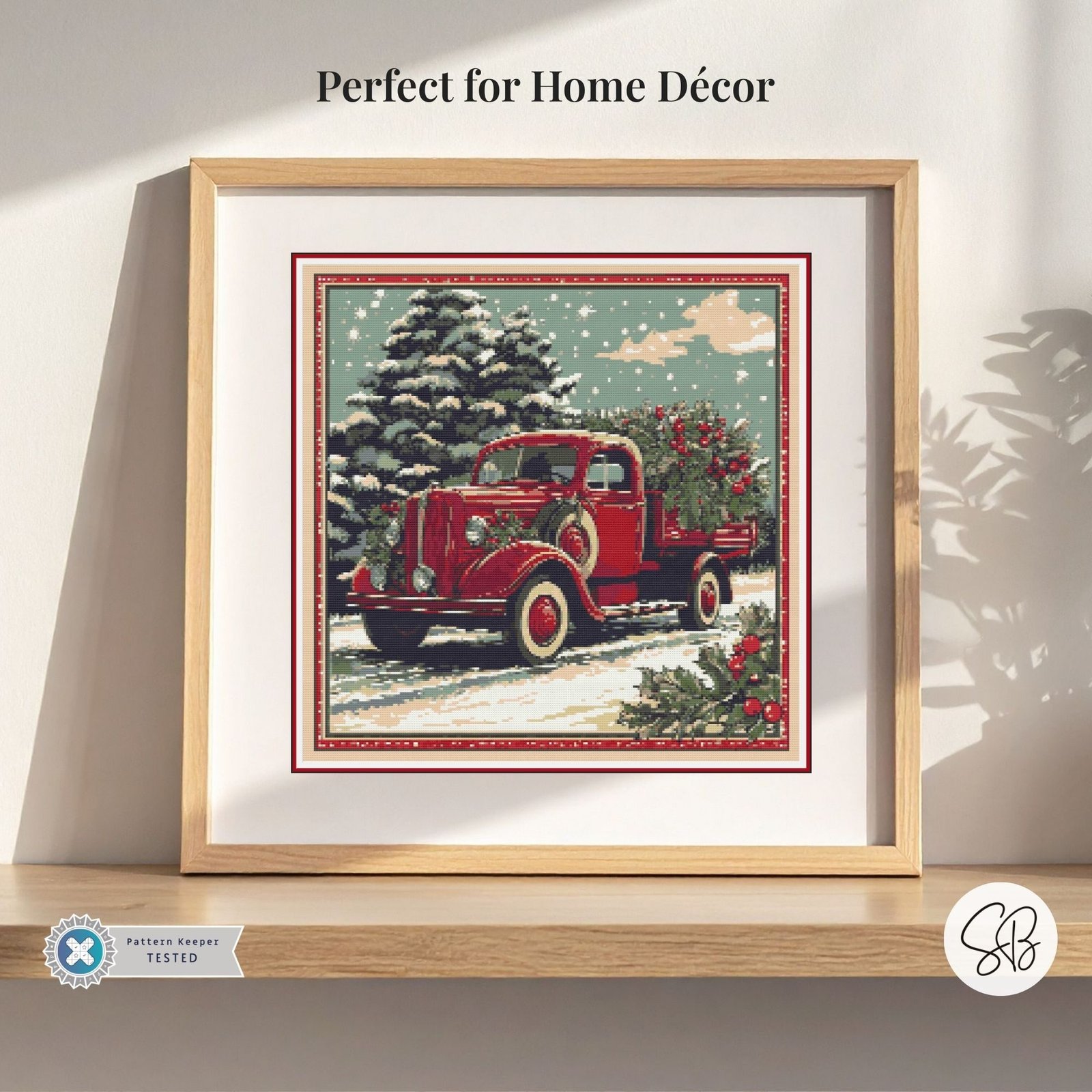 William Morris Christmas Truck Cross Stitch Pattern, Red Truck Holiday Embroidery, Floss Conversions, PatternKeeper