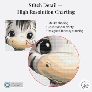 Whimsical Baby Zebra Cross Stitch Pattern, Safari Nursery Decor, Instant Download, PatternKeeper, Floss Conversions